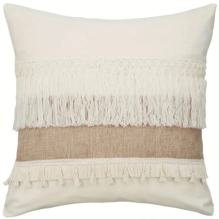Bohemian Kussenhoes - Geometrisch Kussenhoes in Beige met Franjes