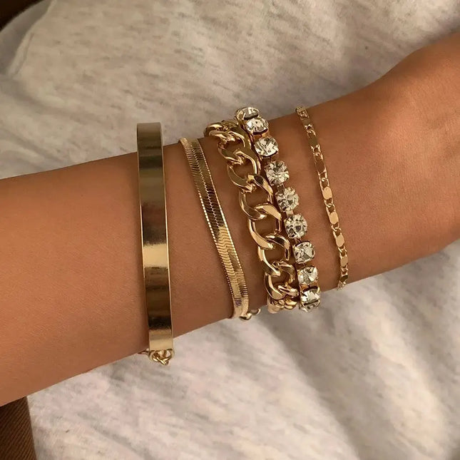 SnakeEdge Bracelet Set - 5-delige Slangenketting in Metaal