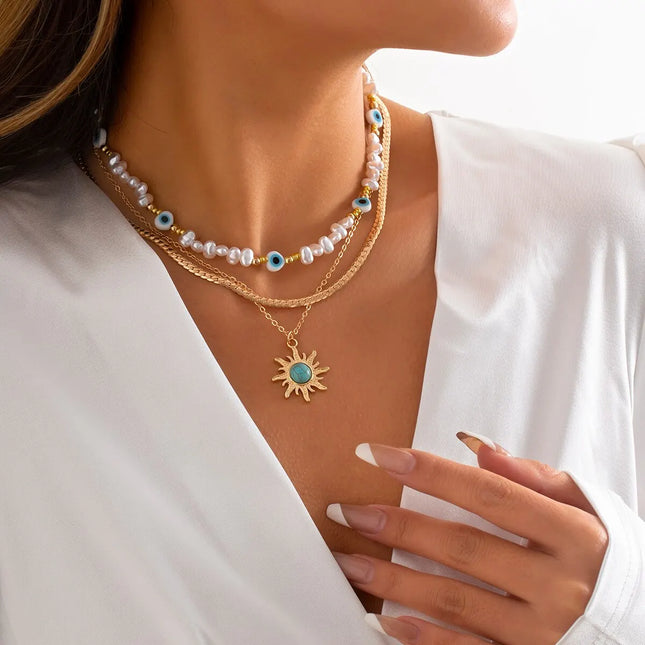 EthnoCharm Necklace Set – Zonnebloem & Boze Oog Accessoires