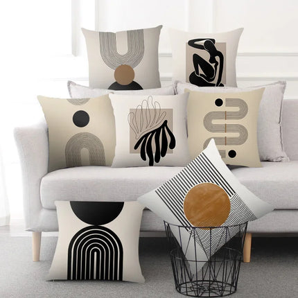 Aurum Kussenhoes - Moderne Zwart-Wit Kussenhoes met Abstracte Kunstprint