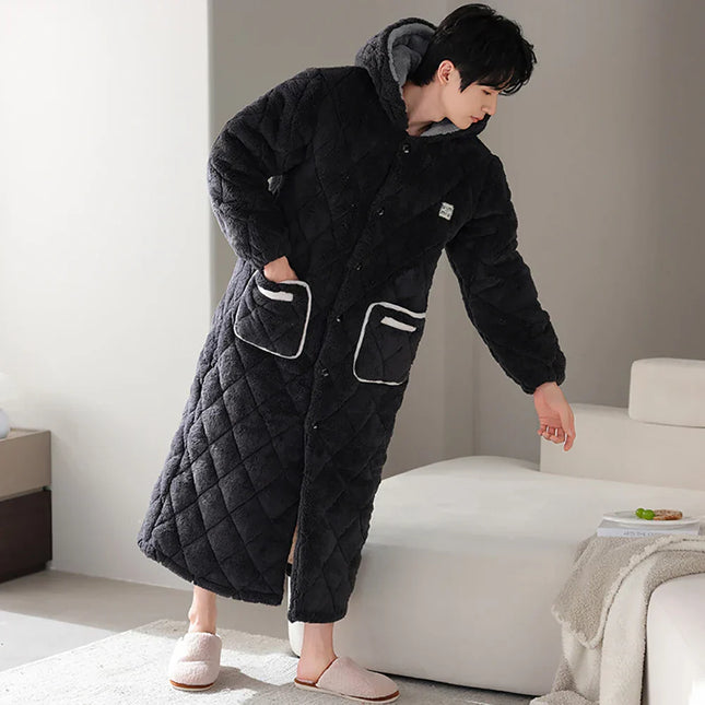 HoodedComfort Badjas - Luxe Flanellen Badjas met Capuchon
