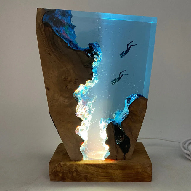 OceanGlow Luxe Verlichtende Tafellamp – Serene Epoxy Hars met USB Opladen