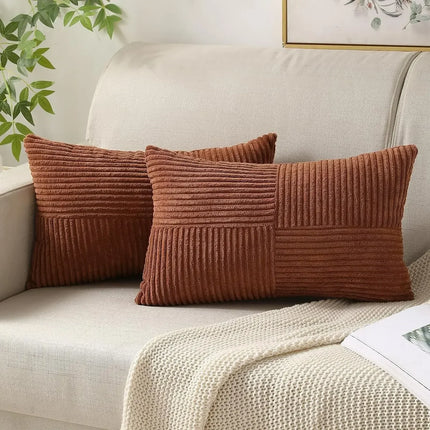 VelvetAura Kussenhoes - Stijlvolle Gestreepte Kussenhoezen in Luxe Corduroy Set