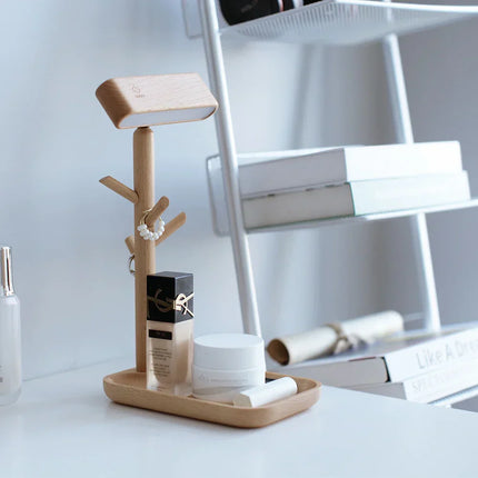 NatureGlow - Elegante Dimbare Houten Tafellamp met Opbergruimte