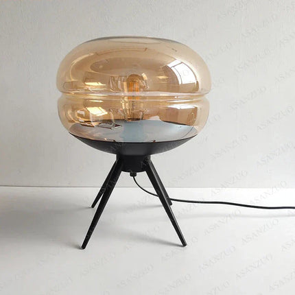 ArtisanGlow - Elegante Blauw Glazen Lamp met Plank