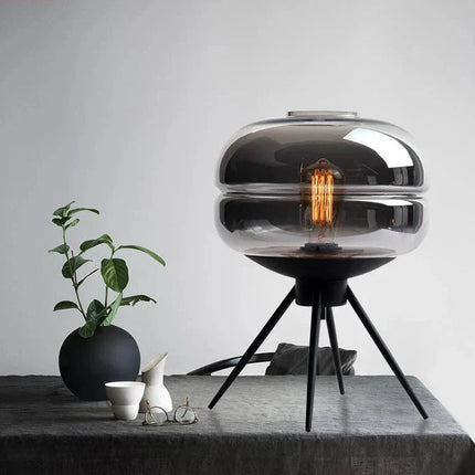 ArtisanGlow - Elegante Blauw Glazen Lamp met Plank
