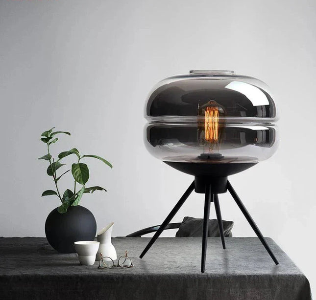 ArtisanGlow - Elegante Blauw Glazen Lamp met Plank