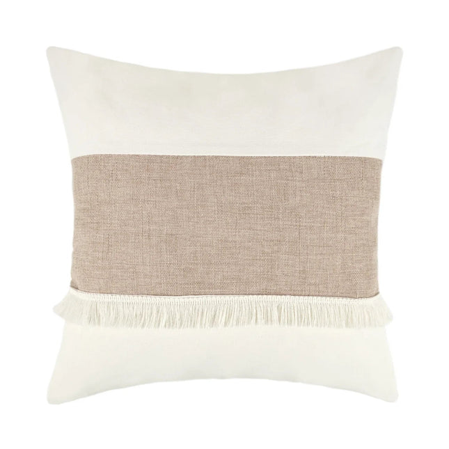 Bohemian Kussenhoes - Geometrisch Kussenhoes in Beige met Franjes