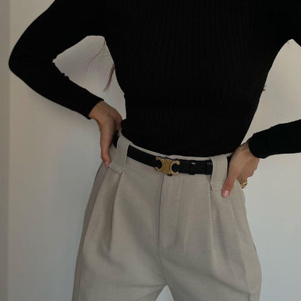 EleganceBelt - Luxe Lederen Riem met Gouden Details