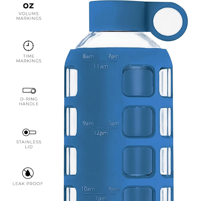 HydraFlow - Glazen Drinkfles met Tijdsindicator en Bescherming