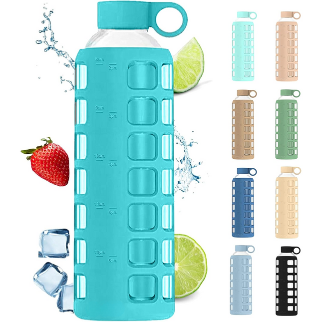 HydraFlow - Glazen Drinkfles met Tijdsindicator en Bescherming