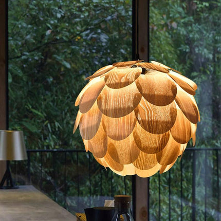PineappleGlow Pendant - Luxe Houten Hanglamp in Ananasvorm