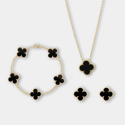 Golden Clover Jewelry Set – Ketting, Armband & Oorbellen