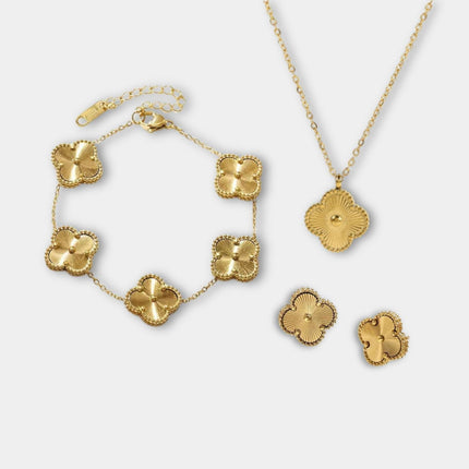Golden Clover Jewelry Set – Ketting, Armband & Oorbellen