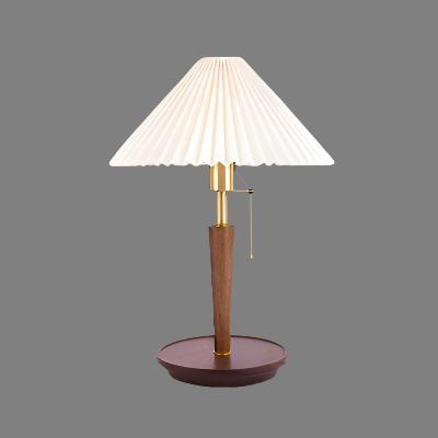 Elegante Vintage Houten Woodly Tafellamp -  Tafellamp met Geplooid Design