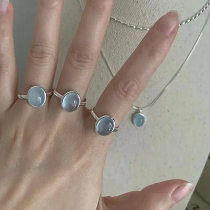 Elegant Nerida Silver Ring with Aquamarine Gemstone