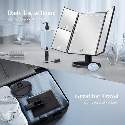 FlawlessGlow - Tri-Fold Make-up Spiegel met LED Verlichting