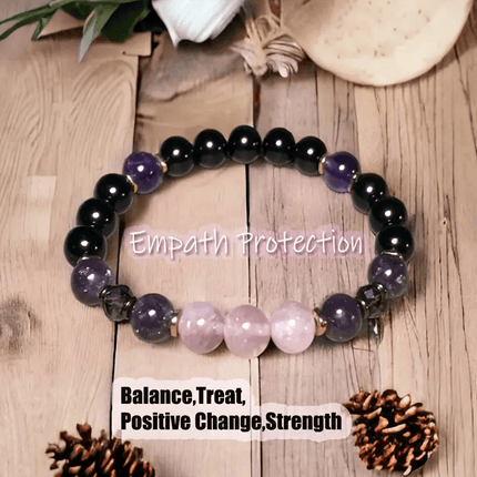 Aurora 8mm Rose Quartz, Obsidian & Amethyst Beaded Bracelet