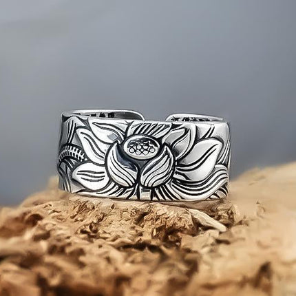Elegante Zilveren Lotus Sutra-ring | Uniek en Trendy Ontwerp