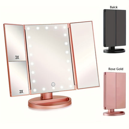 FlawlessGlow - Tri-Fold Make-up Spiegel met LED Verlichting