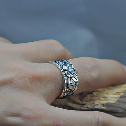 Elegante Zilveren Lotus Sutra-ring | Uniek en Trendy Ontwerp