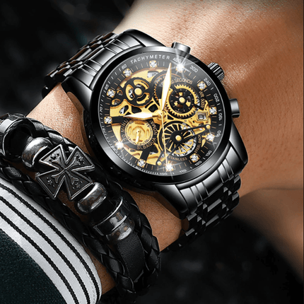 SkeletonWatch - Stijlvol Herenhorloge met Zwart Design