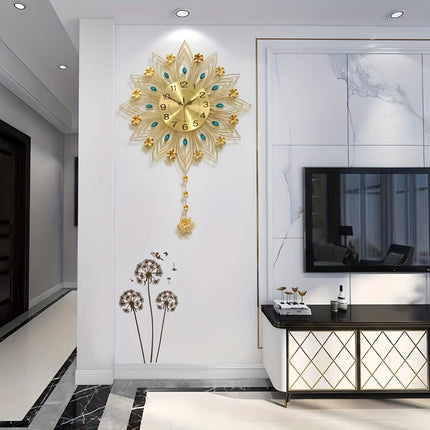 GoldenBloom Clock - Luxe Stille Wandklok met Bloemen