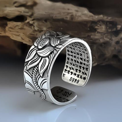 Elegante Zilveren Lotus Sutra-ring | Uniek en Trendy Ontwerp