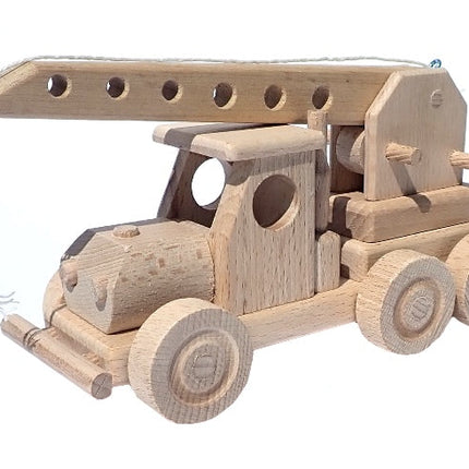WoodCrane Speelgoed - Houten Kraanwagen met Takelarm