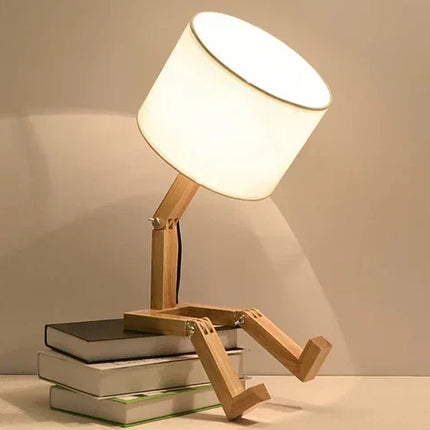 RutanFlex – Elegante Houten Tafellamp met Boekenvak