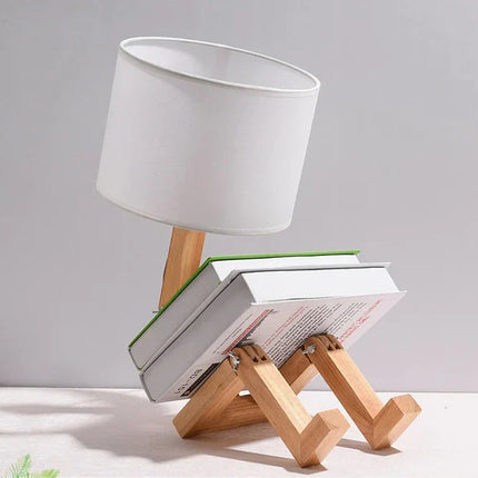 RutanFlex – Elegante Houten Tafellamp met Boekenvak