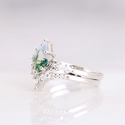 Elegante 2-delige Moosagaat Ring Set - Serenia