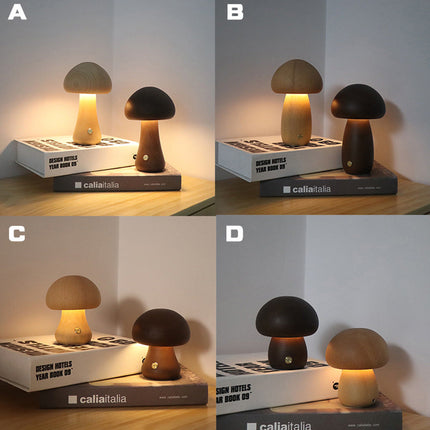 Mushroomlight - Draadloze Houten Paddenstoel LED Nachtlampje