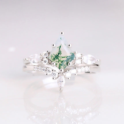 Elegante 2-delige Moosagaat Ring Set - Serenia
