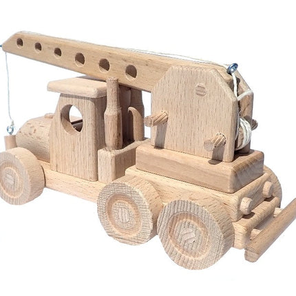 WoodCrane Speelgoed - Houten Kraanwagen met Takelarm