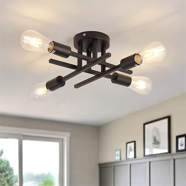 SatelliteLight – Moderne Industriële Plafondlamp in Zwart Ijzer