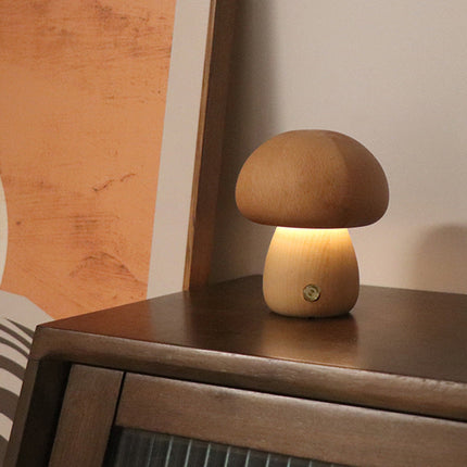 Mushroomlight - Draadloze Houten Paddenstoel LED Nachtlampje