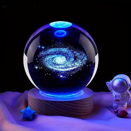 LumiSphere - Luxe 3D Kristallen Tafellamp met Houten Voet