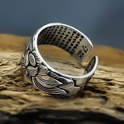 Elegante Zilveren Lotus Sutra-ring | Uniek en Trendy Ontwerp