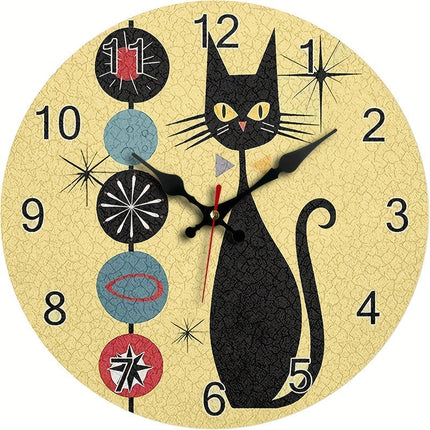 CoolCat Klok - Moderne Stille Wandklok van Hout