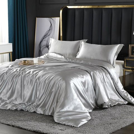 Zijde/Satijnen Bedlinnen Dekbedovertrek Luxe Set (2x kussensloop, 1x hoeslaken, 1x dekbed)