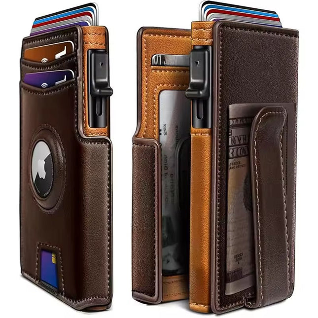 RFID Leren Pop-Up Wallet – Slimme Portemonnee met Airtag Slot