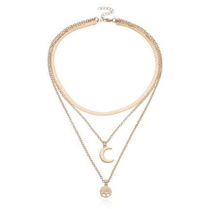 Selestina Levensboom & Halve Maan Luxe Multilaagse Ketting