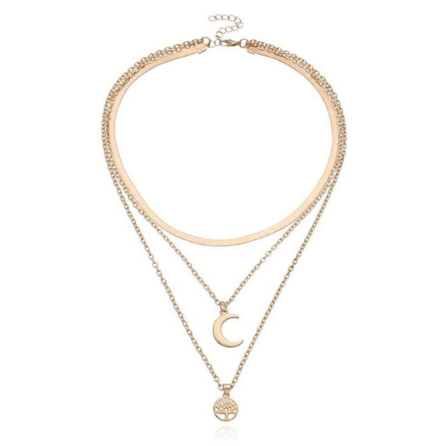 Selestina Levensboom & Halve Maan Luxe Multilaagse Ketting