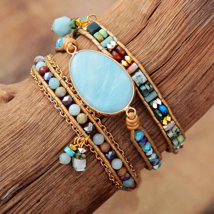 Amazonite Bracelet – Stijlvolle Zeeblauwe Wikkelarmband