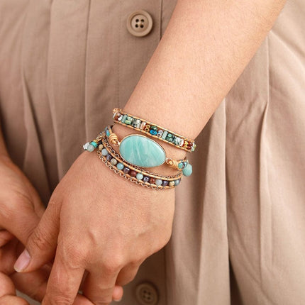 Amazonite Bracelet – Stijlvolle Zeeblauwe Wikkelarmband