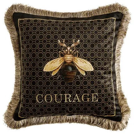 Luxe Gouden Kussenhoes met Bijenprint voor Elegante Interieurs