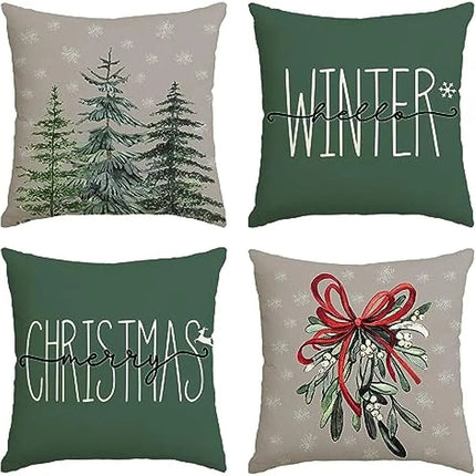 Kerst Kussenhoes - Festieve Kussenhoes met Kerstboom en Winterthema - Groen 45x45 cm