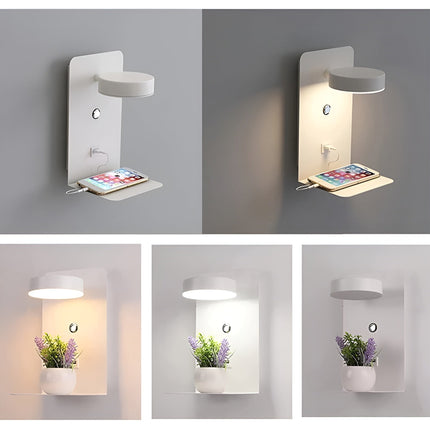 ChargeBright Luxe LED Wandlamp met USB Oplaadpoort - Modern Zwart-Wit Ontwerp