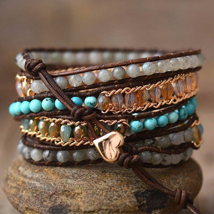 Lira Shine Bracelet – Elegante Labradoriet Vijf-Rijige Wrap